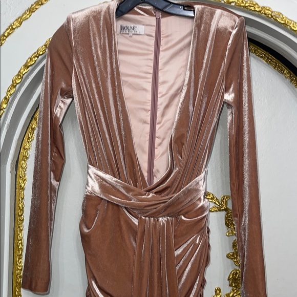 NWOT House of CB BlushFarrah Long Sleeve Mini Pink Velvet Dress XS - Picture 6 of 8